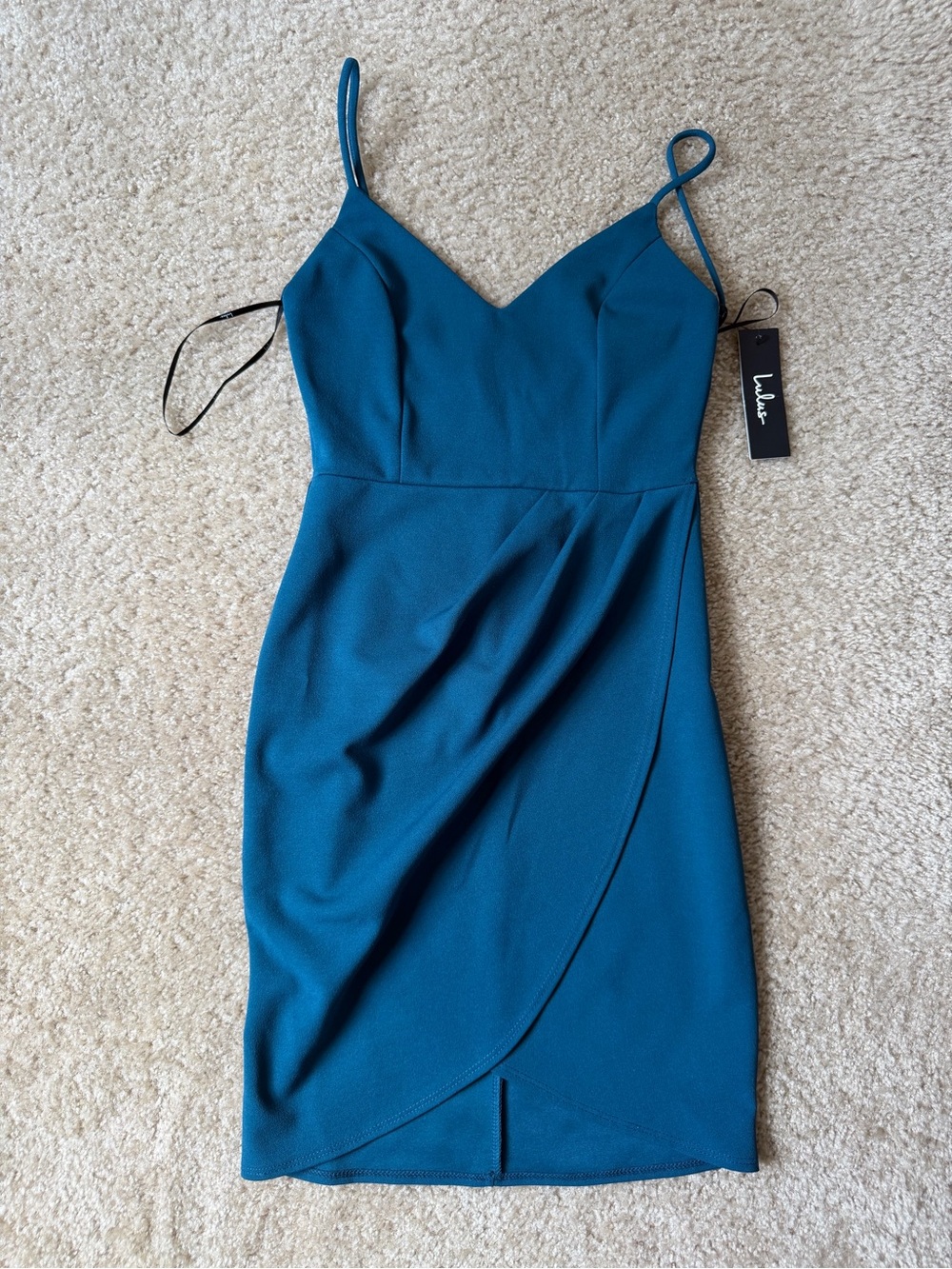 Lulu's Teal Spaghetti Strap Wrap-Front Mini Dress